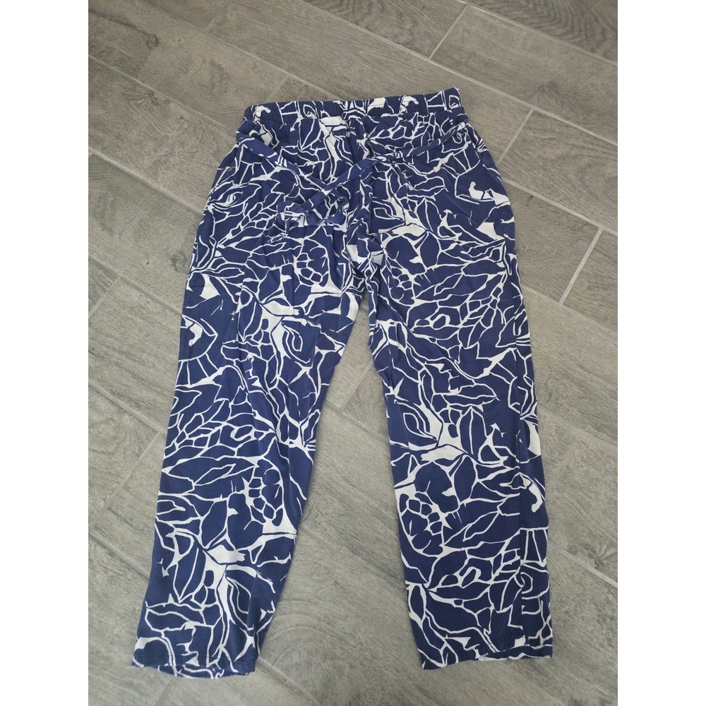 Lefties Women's Large Blue‎ & White Floral Print Elastic Waist Casual Pants